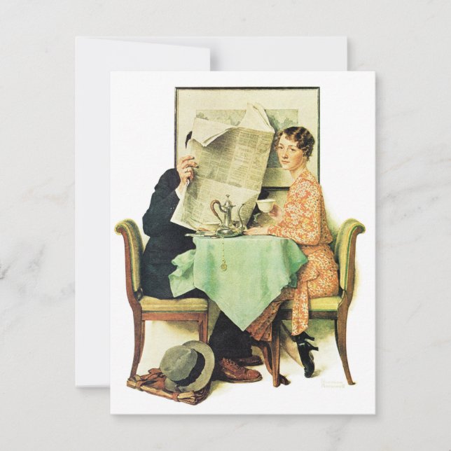 Tarjeta Festiva En La Mesa De Desayuno 1930 Norman Rockwell (Anverso)
