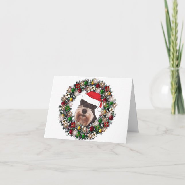 Tarjeta Festiva En Navidades - Miniatura Schnauzer (Anverso)