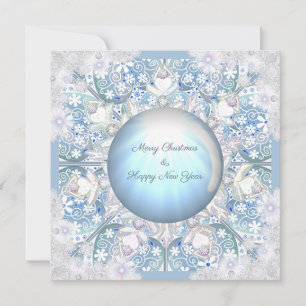 Tarjeta Festiva Encaje cerámico azul claro y copo de nieve