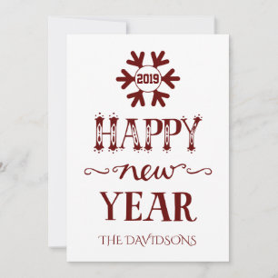 Tarjeta Festiva Encantador Año Nuevo Rojo y Blanco Feliz