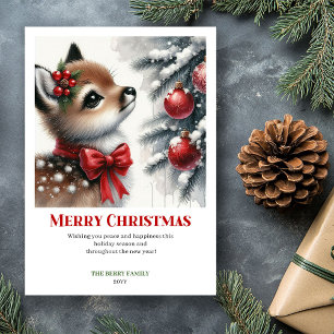 Tarjeta Festiva Encantador Bosque Nevado de Cierva Aquarela Navida