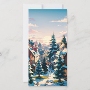 Tarjeta Festiva Encantador pueblo invernal