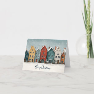 Tarjeta Festiva Encantador pueblo nevado "Feliz Navidad"