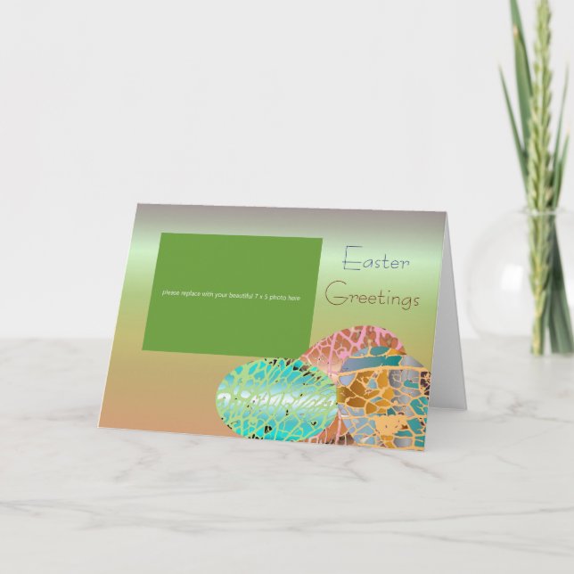 Tarjeta Festiva Encantador saludo fotográfico verde de Pascua (Anverso)