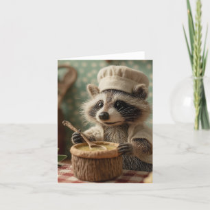 Tarjeta Festiva Encantador y amable chef de Raccoon que agita un b
