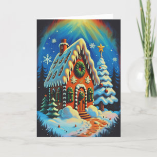 Tarjeta Festiva Encantadora Casa de Gingerbread Winter