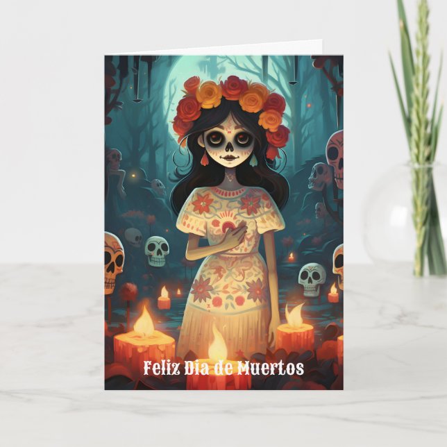 Tarjeta Festiva 🌹 encantadora Catrina Die de Muertos 🌹 (Anverso)