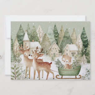 Tarjeta Festiva Encantadora escena invernal con animales Feliz Nav