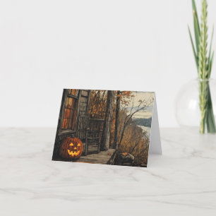 Tarjeta Festiva Encantadora Granja de Halloween Rústica