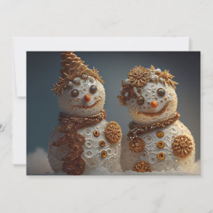 Tarjeta Festiva Encantadores hombres de nieve con acento de Purpur