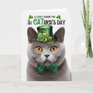 Tarjeta Festiva Encanto afortunado del gato británico de Shorthair