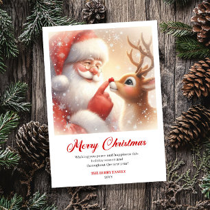 Tarjeta Festiva Encanto de Santa y Rudolph Felicitación Navideña V