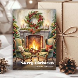 Tarjeta Festiva Enchanting classic festive scene with pine wreath