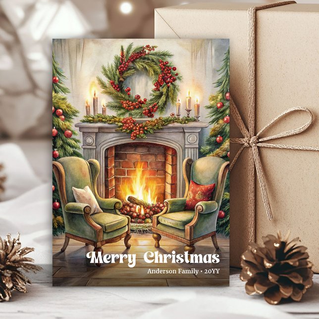 Tarjeta Festiva Enchanting classic festive scene with pine wreath (Enchanting classic festive scene with pine wreath)