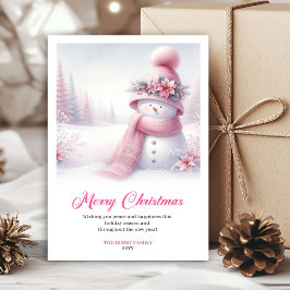 Tarjeta Festiva Enchanting pink snowman Christmas kids card digit