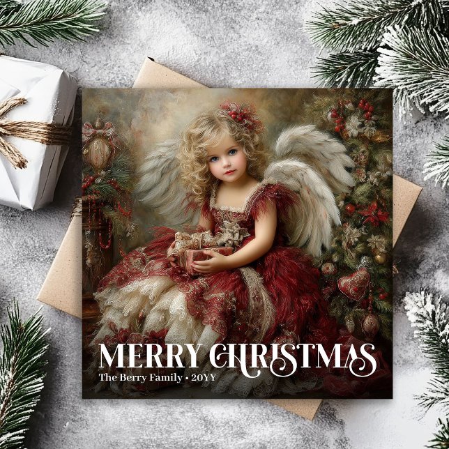 Tarjeta Festiva Enchanting Victorian Angel Burgundy Christmas Card (Enchanting Victorian Angel Burgundy Christmas Card)