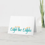 Tarjeta Festiva Encienda las luces<br><div class="desc">Encienda la tarjeta de Chanukah de las luces,  diseño tipográfico incorpora velas encendidas.</div>