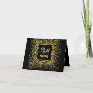 Tarjeta Festiva Enciende la noche elegante Purpurina de ORO Hanukk