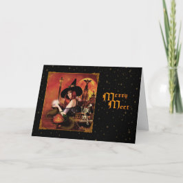 Tarjeta Festiva Encuentro con Feliz - Noche de Magickal para Bruja