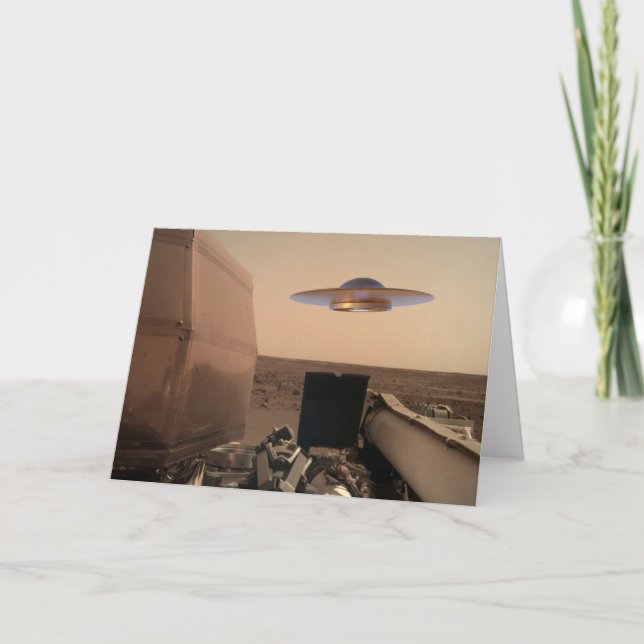 Tarjeta Festiva Encuentro de Saucer de OVNI de Mars InSight Alien (Anverso)