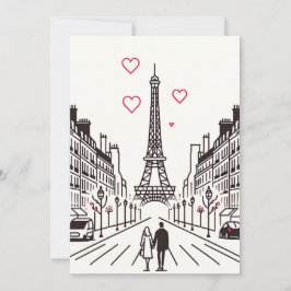 Tarjeta Festiva Encuentro Romántico de la Torre Eiffel - Flores de