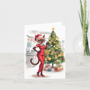 Tarjeta Festiva Enfermera en Navidades de servicio tiempo para afi