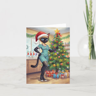 Tarjeta Festiva Enfermera en Navidades de servicio tiempo para afi