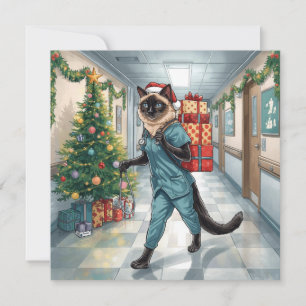 Tarjeta Festiva Enfermera en Navidades de servicio tiempo para afi