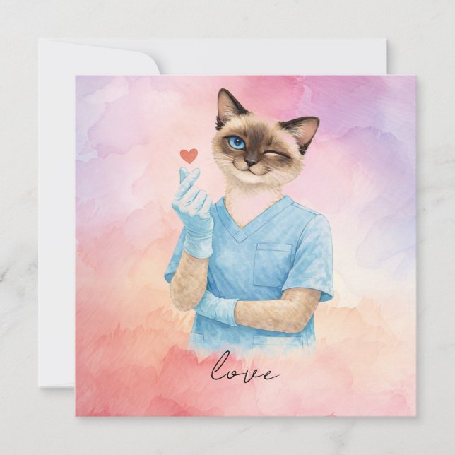 Tarjeta Festiva Enfermera enviando mini corazón con amor (Anverso)