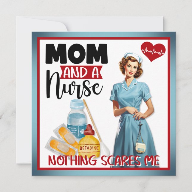 Tarjeta Festiva Enfermera nostálgica cute pinup mamá y enfermera (Anverso)