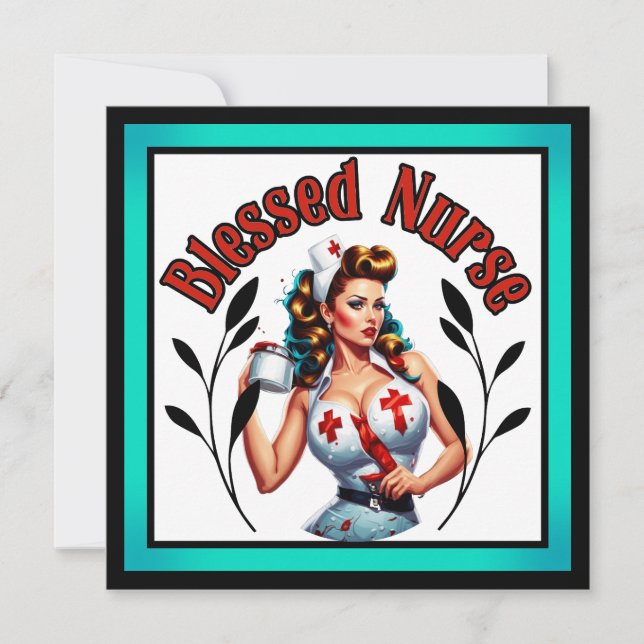 Tarjeta Festiva Enfermera Pinup Bendita (Anverso)
