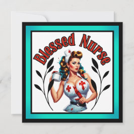 Tarjeta Festiva Enfermera Pinup Bendita