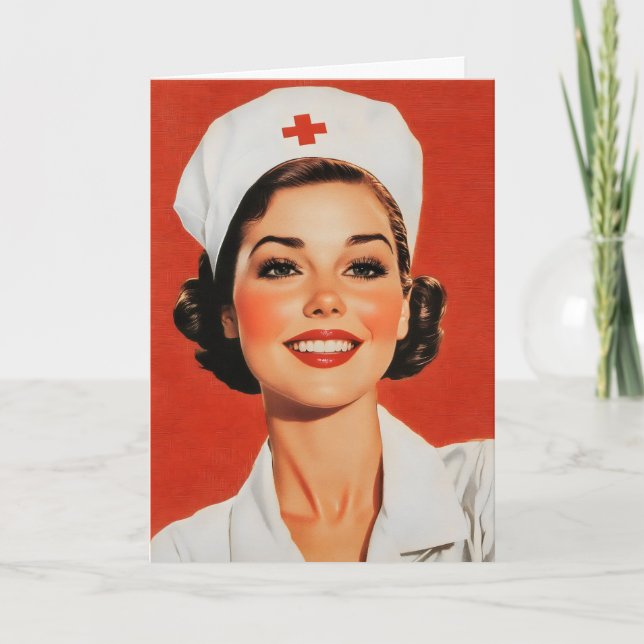 Tarjeta Festiva Enfermera retro mujer (Anverso)