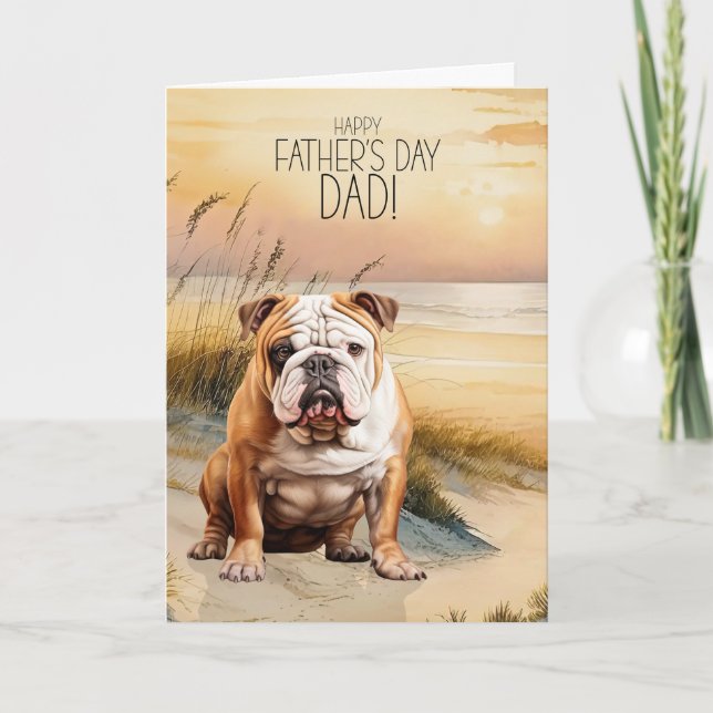 Tarjeta Festiva English Bulldog Sunset Beach Father's Day (Anverso)