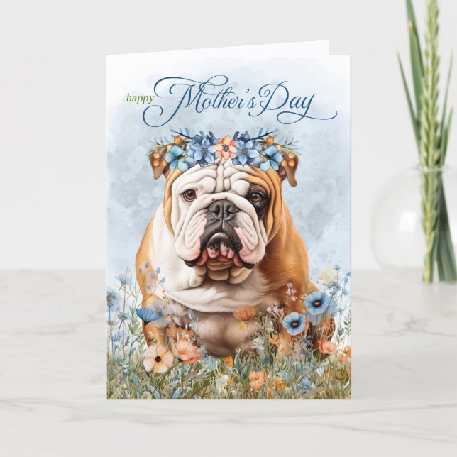 Tarjeta Festiva English Bulldog Wildflowers Mother's Day (Anverso)