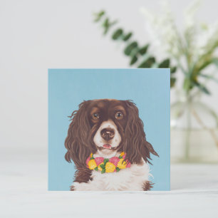 Tarjeta Festiva English Springer con collar de Lantana