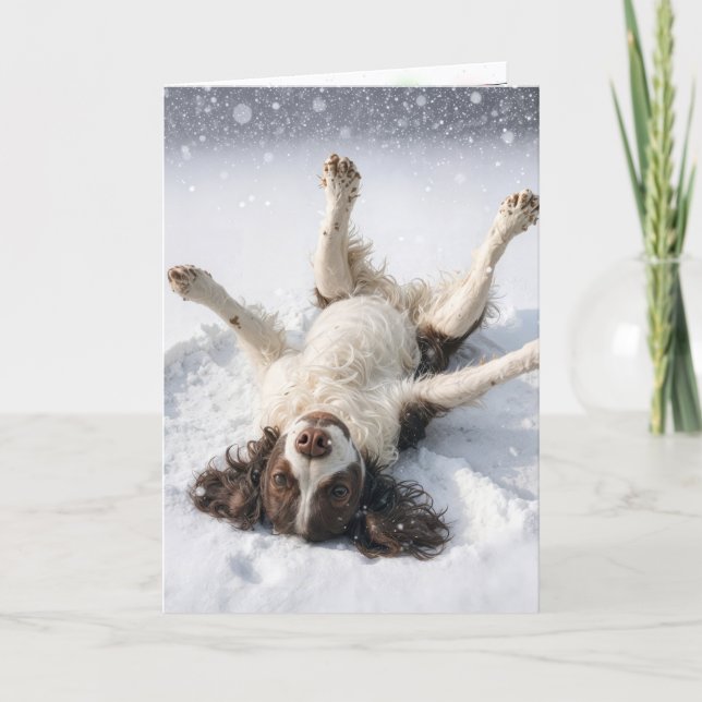 Tarjeta Festiva English Springer Spaniel Snow Angel (Anverso)