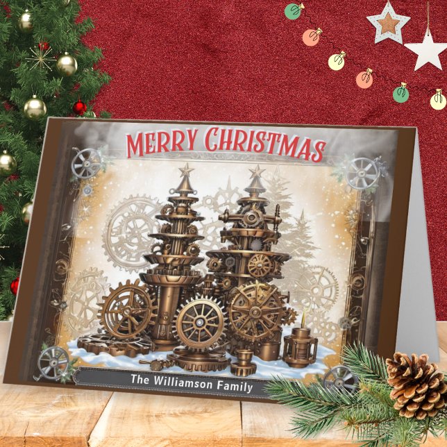 Tarjeta Festiva Engranajes de Steampunk Maquinaria Árboles Feliz N (Subido por el creador)