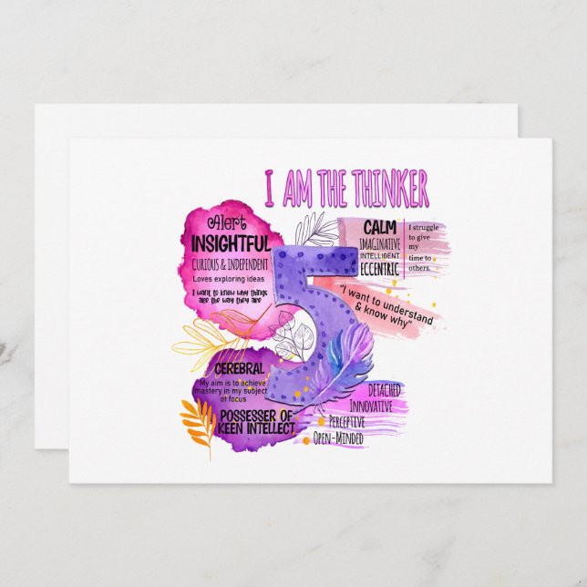 Tarjeta Festiva Enneagram Tipo 5 - Soy El Pensador (Anverso / Reverso)