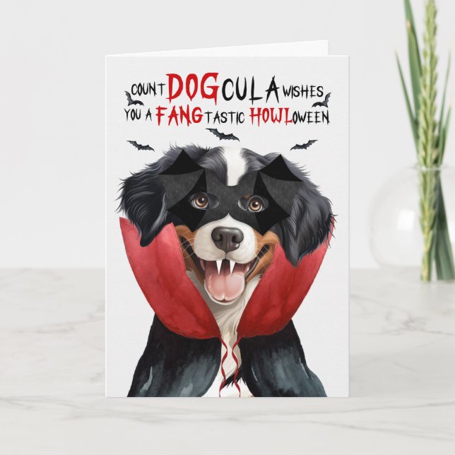 Tarjeta Festiva Entlebucher Mountain Funny Count DOGcula Halloween (Anverso)
