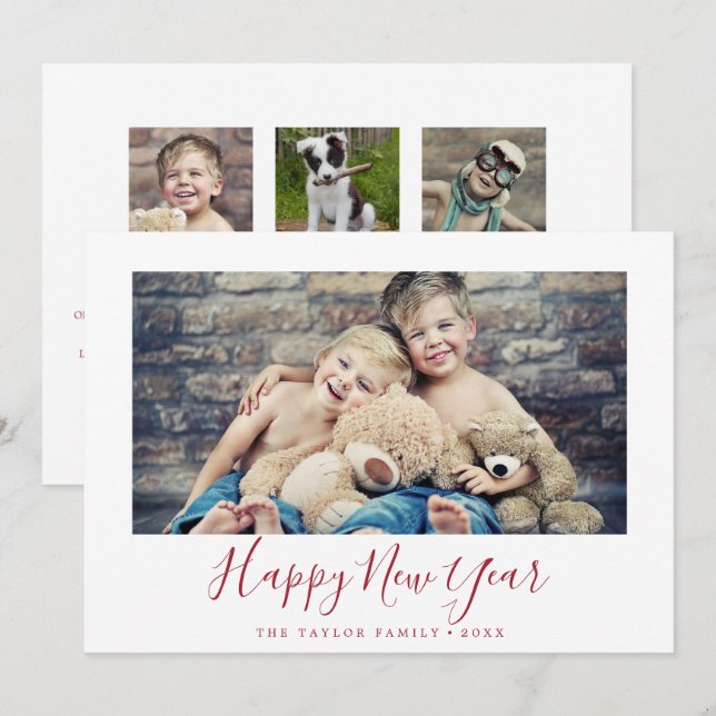 Tarjeta Festiva Entorno mínimo de noticias familiares Red Happy en (Anverso / Reverso)