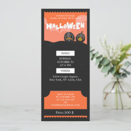 Tarjeta Festiva Entrada para fiesta de Halloween de negro y naranj