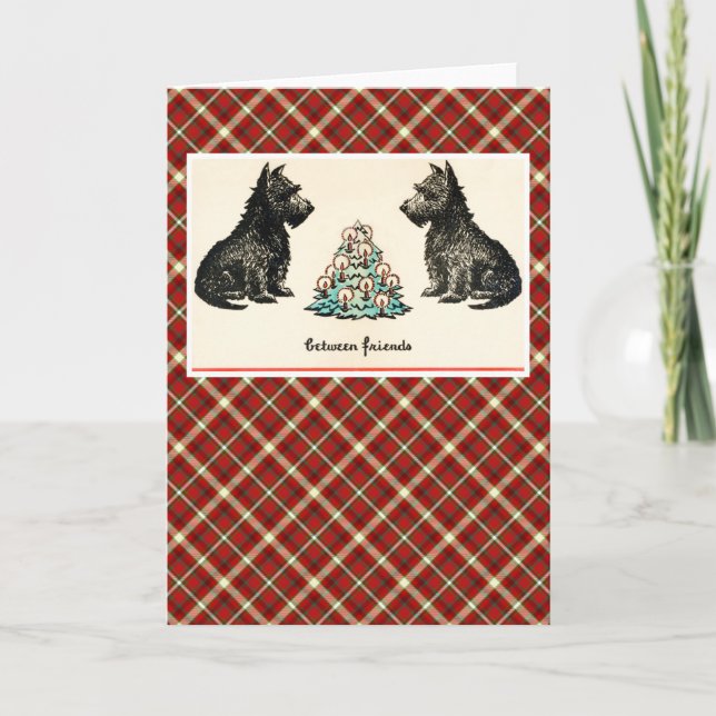 Tarjeta Festiva Entre amigos Vintage Christmas Terrier Dogs (Anverso)