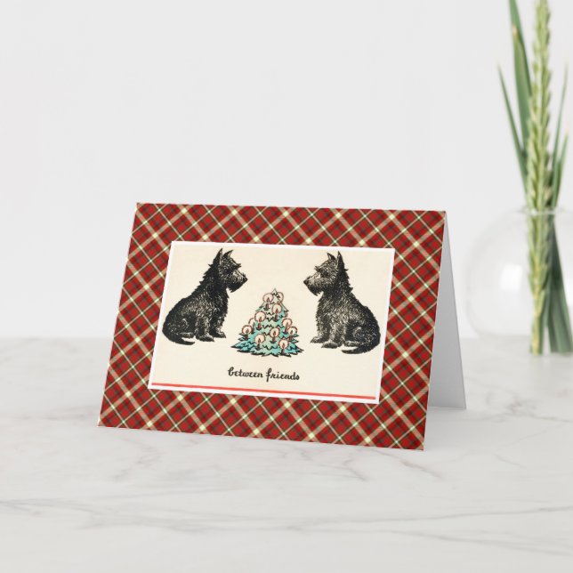 Tarjeta Festiva Entre amigos Vintage Christmas Terrier Dogs (Anverso)