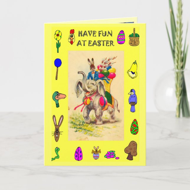 Tarjeta Festiva Entrega de los huevos de Pascua por el elefante (Anverso)