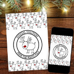 Tarjeta Festiva Entrega especial del Polo Norte Personalizada<br><div class="desc">Tarjeta de Navidades personalizados para niños... del Polo Norte! El diseño incluía dibujos de doodle de reno de nariz roja y texto de máquina de escribir. El sello en la parte delantera dice "entrega especial del Polo Norte". En la parte trasera se lee "Feliz Navidad [nombre] con amor de Santa"...</div>