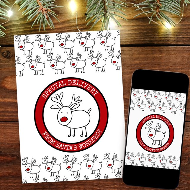 Tarjeta Festiva Entrega especial del Taller de Amigos Personalizad (Christmas Card from Santa. Buy professionally printed or as a printable digital download.)