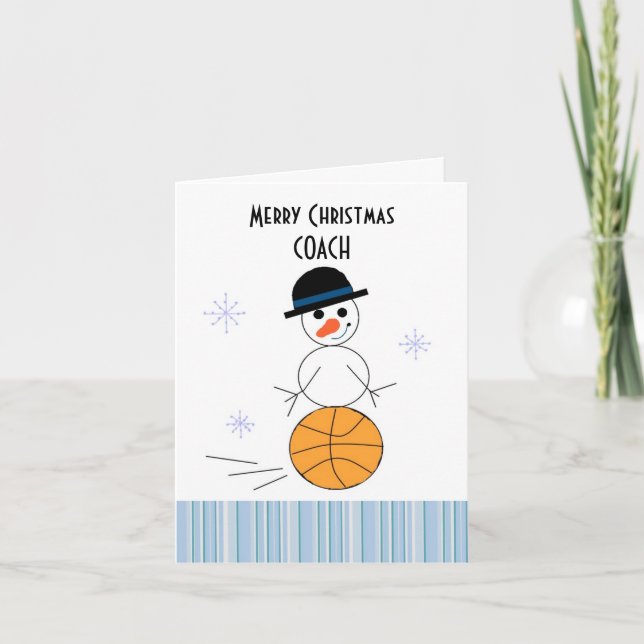 Tarjeta Festiva Entrenador de Snowman Basketball (Anverso)