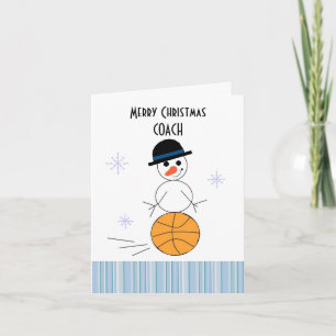 Tarjeta Festiva Entrenador de Snowman Basketball