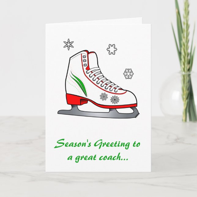 Tarjeta Festiva Entrenador Felices Fiestas con Hielo Skate (Anverso)
